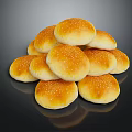Fresh Golden Hamburger Buns Stacked With Sesame Seeds On Black Background