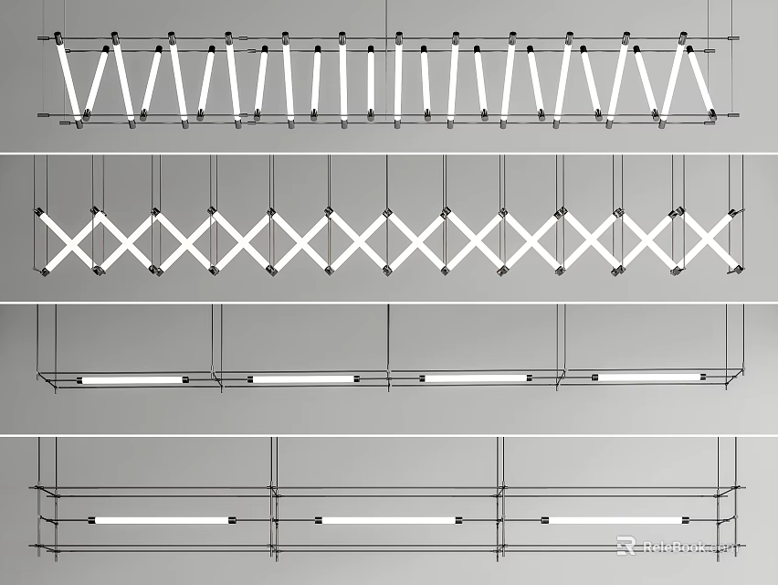 Modern Chandelier Design Featuring Geometric Framework And Linear Hanging Structure Details 3d model