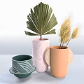 Stylish Ceramic Vessels With Geometric Patterns Stripes And Leaf Decor In Green Pink Orange