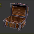 Open Wooden Treasure Chest with Metal Clasps Ornate Edges and Natural Wood Grain
