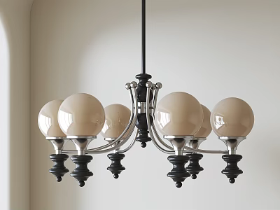 Modern Chandelier With Six Globe Bulbs And Black Silver Frame For Home Lighting Decor 3d model