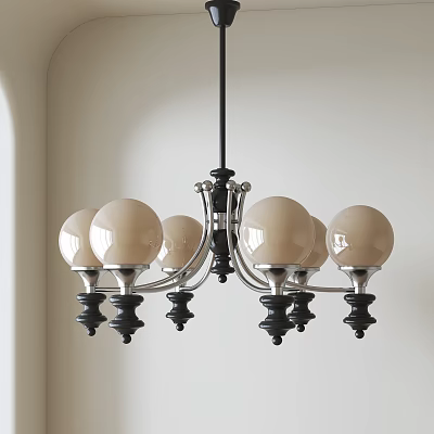 Modern Chandelier With Six Globe Bulbs And Black Silver Frame For Home Lighting Decor 3d model