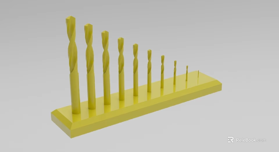 Industrial Equipment Yellow Drill Bits Set With Various Sizes Organized On Stand 3d model 