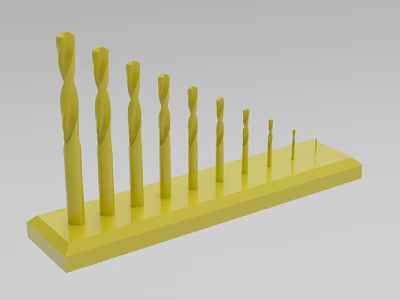 Industrial Equipment Yellow Drill Bits Set With Various Sizes Organized On Stand 3d model