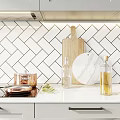 Modern Kitchen Interior With White Cabinets Island Counter And Herringbone Tile Backsplash 3d model