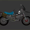 BMW Adventure Motorcycle With Black Body Blue Seat Red Wheels And Camouflage Bag