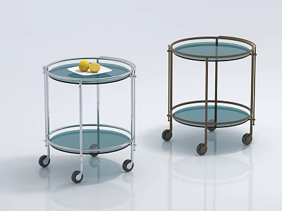 Modern Double Tier Round Coffee Tables With Glass Tops Metal Frames And Wheels 3d model