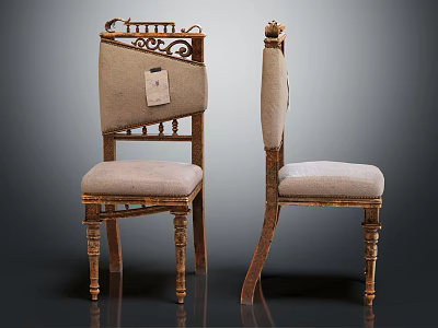 Vintage Style Leisure Chairs With Carved Wooden Frame And Beige Upholstery 3d model