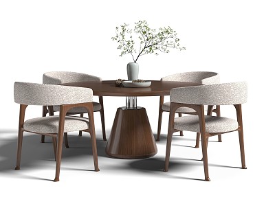 New Chinese Dining Table and Chair Combination Round Dining Table Dining Chair Ornaments 3d model