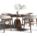 New Chinese Dining Table and Chair Combination Round Dining Table Dining Chair Ornaments 3d model