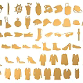 Golden Wall Decor with Various Silhouette Shapes Including Hats Shoes and Bags