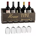 Rustic Wooden Wine Rack Decorative Ornament Set with Bottles Glasses and Engraved Home Wine Quote