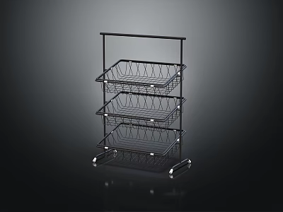 3 Tier Metal Storage Rack With Basket Design And Rolling Wheels For Home Organization 3d model
