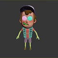 Cartoon Man With Big Eyes Wearing Blue Cap And Pink Vest Standing In Gray Background