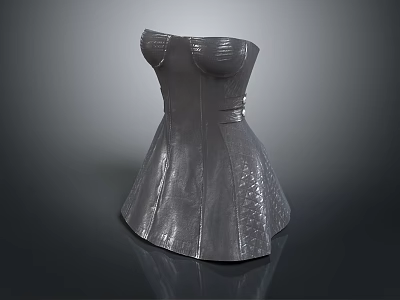 Grey Corset Dress With Shiny Texture Fitted Waist And Elegant Design 3d model