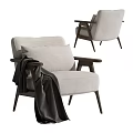 Modern Minimalist Light Colored Single Seater Sofa with Wooden Armrests Legs Cushion and Blanket