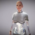 Humanoid Robot Character 3D Model With Metallic Armor And Transparent Lines 3d model