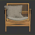 Natural Wooden Frame Outdoor Chair With Rattan Backrest And Light Gray Cushion