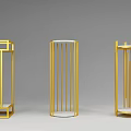 Three Gold Minimalist Storage Racks With Different Structures On Gray Background 3d model