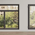 Modern Black Frame Windows Design With Greenery And Building Exterior View 3d model