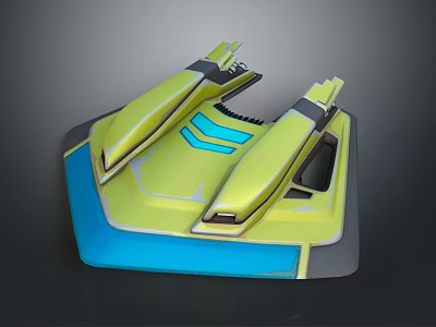 Futuristic Yellow And Blue Spaceship Exterior With Aerodynamic Design For Cosmic Exploration 3d model