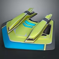 Futuristic Yellow And Blue Spaceship Exterior With Aerodynamic Design For Cosmic Exploration