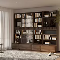 Modern Wooden Bookcase With Multiple Shelves Books Decorative Items In Cozy Living Room Interior