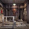 Traditional Chinese Cultural Center Interior With Wooden Furniture Bamboo Crafts And Vintage Decorations
