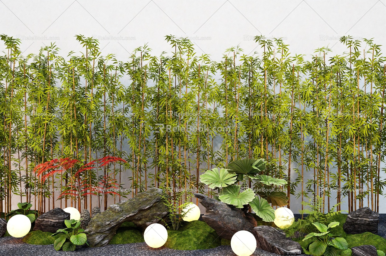 Landscape Bamboo Courtyard Bamboo Landscape Stone Micro-terrain Plant Combination 3d model