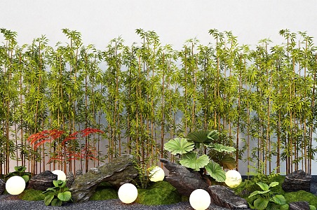 Landscape Bamboo Courtyard Bamboo Landscape Stone Micro-terrain Plant Combination 3d model