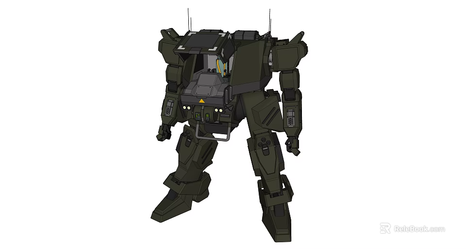 Futuristic Dark Green Armored Mech Robot Character With Mechanical Limbs And Antennae 3d model 