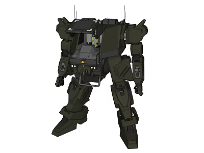 Futuristic Dark Green Armored Mech Robot Character With Mechanical Limbs And Antennae 3d model