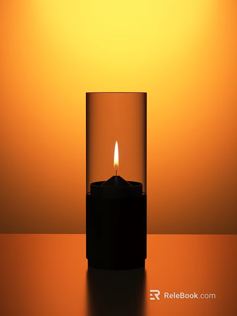 Modern Decorative Light With Transparent Glass Cover And Burning Flame On Orange Background 3d model 