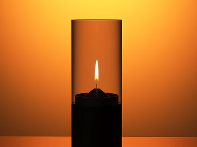 Modern Decorative Light With Transparent Glass Cover And Burning Flame On Orange Background 3d model