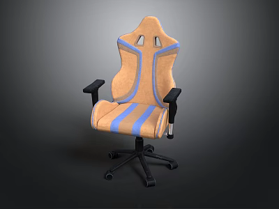 Ergonomic Gaming Chair With Orange Blue Striped Design Black Armrests And Wheeled Base 3d model