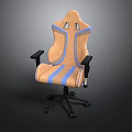 Ergonomic Gaming Chair With Orange Blue Striped Design Black Armrests And Wheeled Base