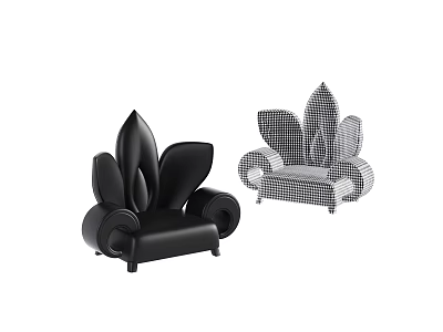 Modern Petal Shaped Single Sofa Designs in Black and Checkered Upholstery 3d model