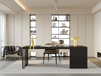 Modern Study Bookcase Desk 3d model