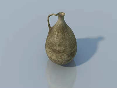 Natural Beige Textured Ceramic Vessel With Handle On Smooth Light Blue Background 3d model