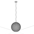 Modern Spherical Striped Metal Pendant Light with Black Hanging Cord in Dark Background