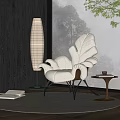 Cream Leaf Shaped Leisure Chair with Striped Floor Lamp Side Table Near Window Tree View