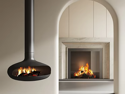 Elegant Modern Home Interior With Hanging And Built In Fireplaces 3d model
