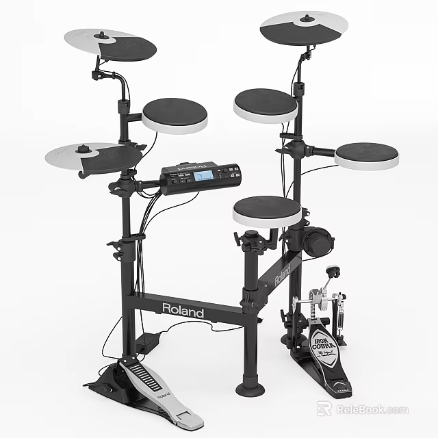 Professional Roland Electronic Drum Kit With Multiple Drum Pads Pedal And Control Panel 3d model 