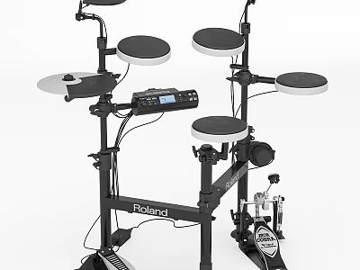 Professional Roland Electronic Drum Kit With Multiple Drum Pads Pedal And Control Panel 3d model