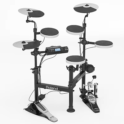Professional Roland Electronic Drum Kit With Multiple Drum Pads Pedal And Control Panel 3d model
