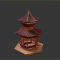 Traditional Chinese Double tiered Pavilion With Tiled Roof And Wooden Structure On Hexagonal Base
