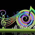 Colorful Musical Notes Design with Spiral Patterns and Music Text Elements 3d model