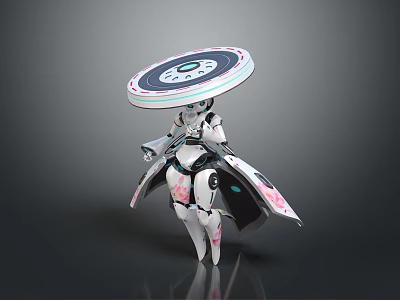 Futuristic Game Movie Robot Character With White Pink Armor And Circular Headgear 3d model