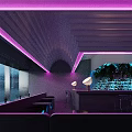 Modern Hotel Lobby With Stylish Purple Neon Lights And Sleek Integrated Bar Lounge Design
