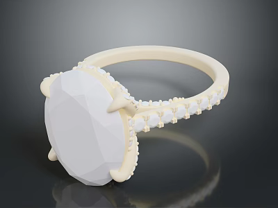 Elegant White Stone Ring With Small Decorative Stones And Metal Band 3d model